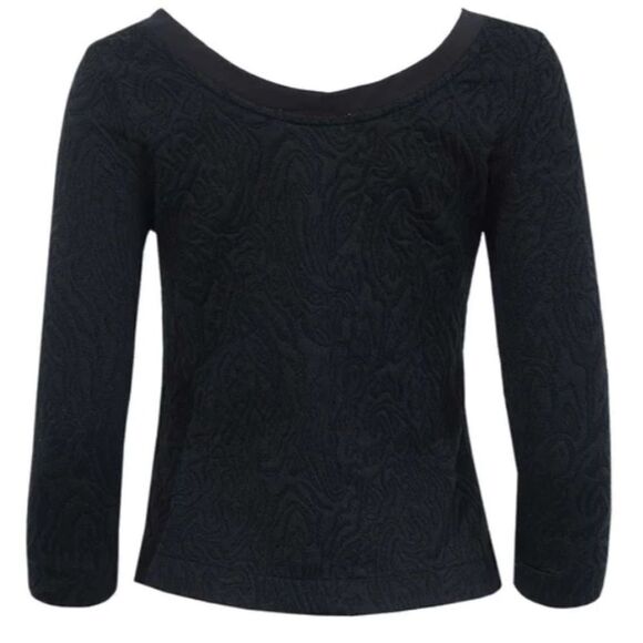 NWT Banana republic, Scoop Jacquard Long Sleeve Top black textured size medium - Picture 1 of 10